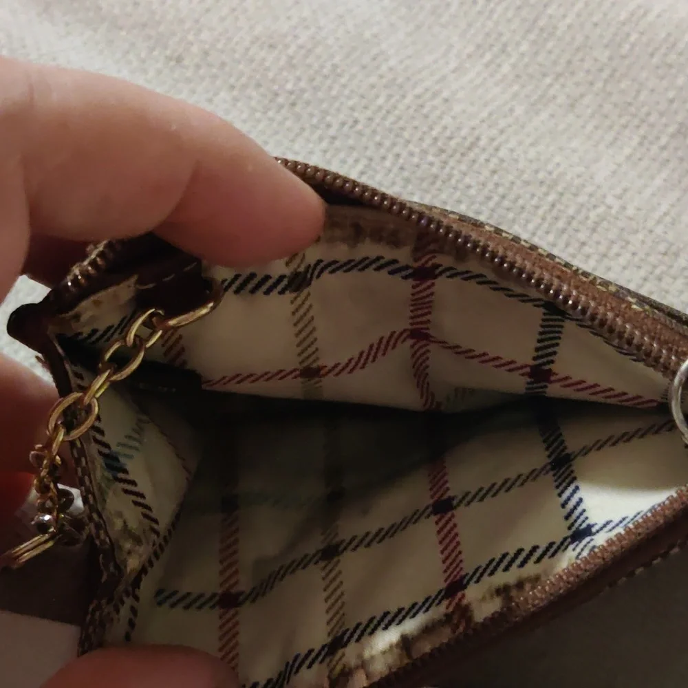 Coach Vintage Tan and Brown Signature Jacquard Card Holder Keychain Pouch